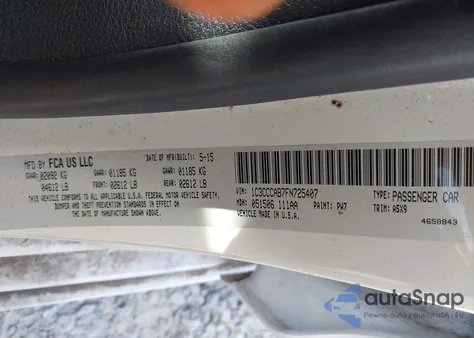 2015 Chrysler 200 Limited из США, поврежденный, VIN 1C3CCCAB7FN725407